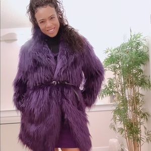 Michael Kors Purple Belted Faux Fur Jacket